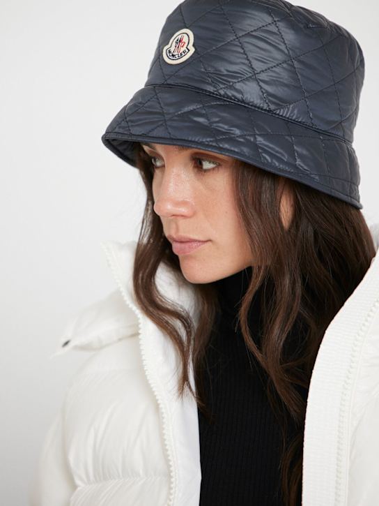 Moncler: Diamond quilted nylon bucket hat - Blue - women_1 | Luisa Via Roma