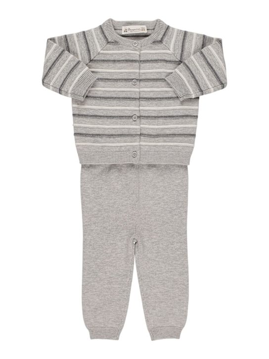 Bonpoint: Cotton blend knit cardigan & pants - グレー - kids-boys_0 | Luisa Via Roma