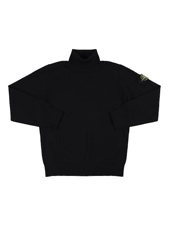 Stone Island Junior: Wool knit turtleneck sweater - Black - kids-boys_0 | Luisa Via Roma