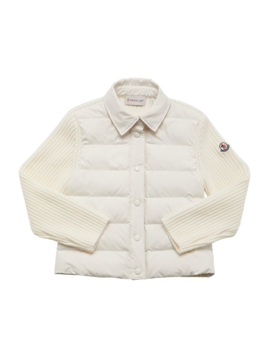 Moncler: Cardigan piumino in lana vergine e techno - Bianco - kids-girls_0 | Luisa Via Roma