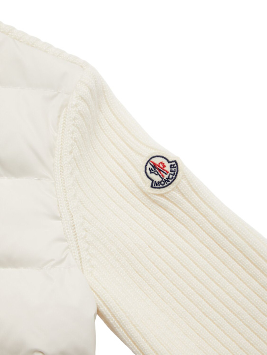 Moncler: Cardigan piumino in lana vergine e techno - Bianco - kids-girls_1 | Luisa Via Roma