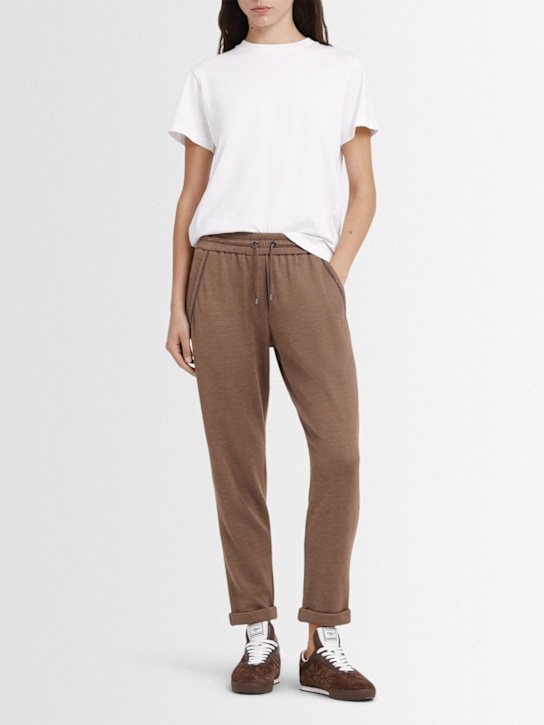Brunello Cucinelli: Elastic waist jersey sweatpants - Brown - women_1 | Luisa Via Roma