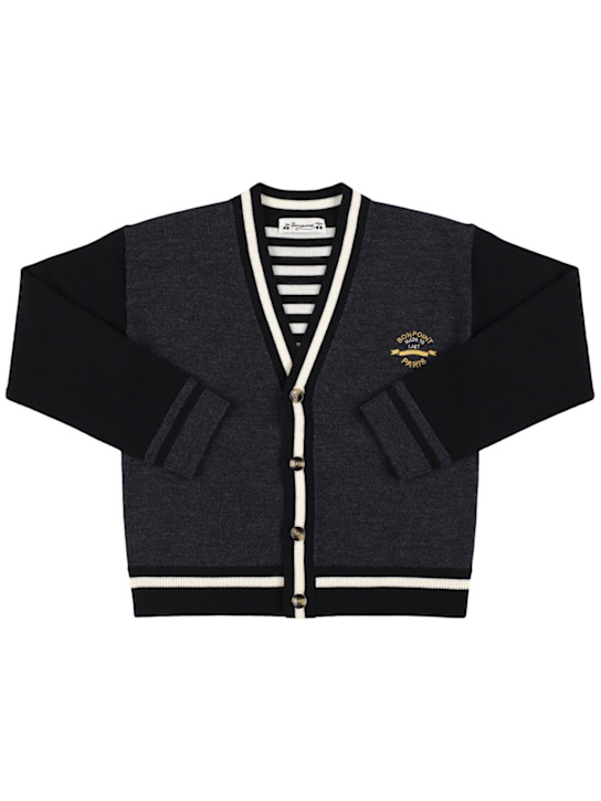 Bonpoint: Wool knit cardigan - ダークグレー - kids-boys_0 | Luisa Via Roma
