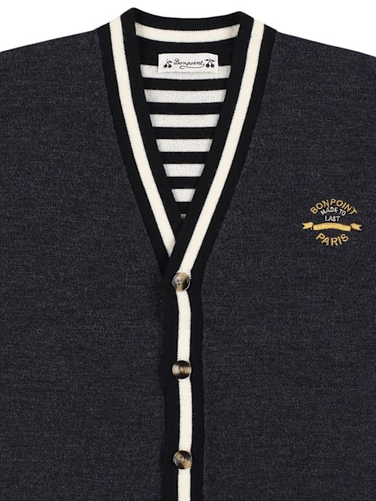 Bonpoint: Wool knit cardigan - ダークグレー - kids-boys_1 | Luisa Via Roma