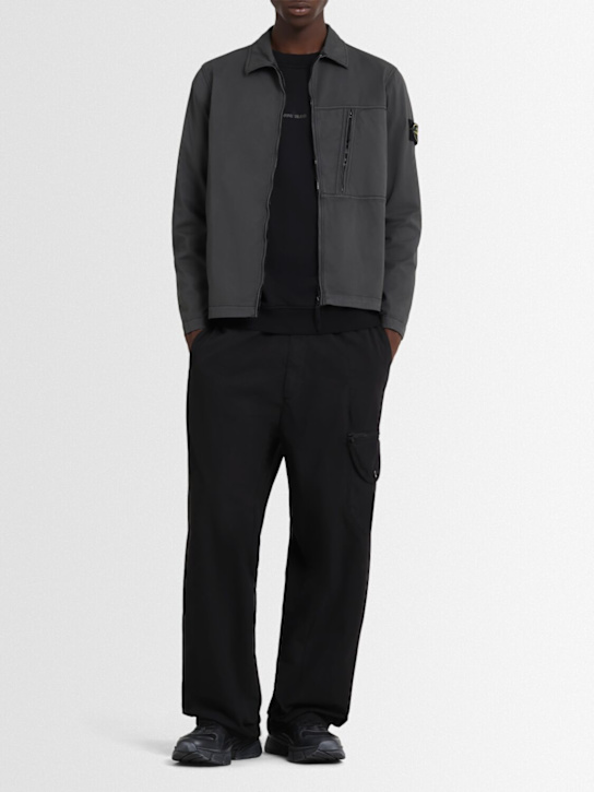 Stone Island: Stretch cotton twill shirt - Lead Grey - men_1 | Luisa Via Roma