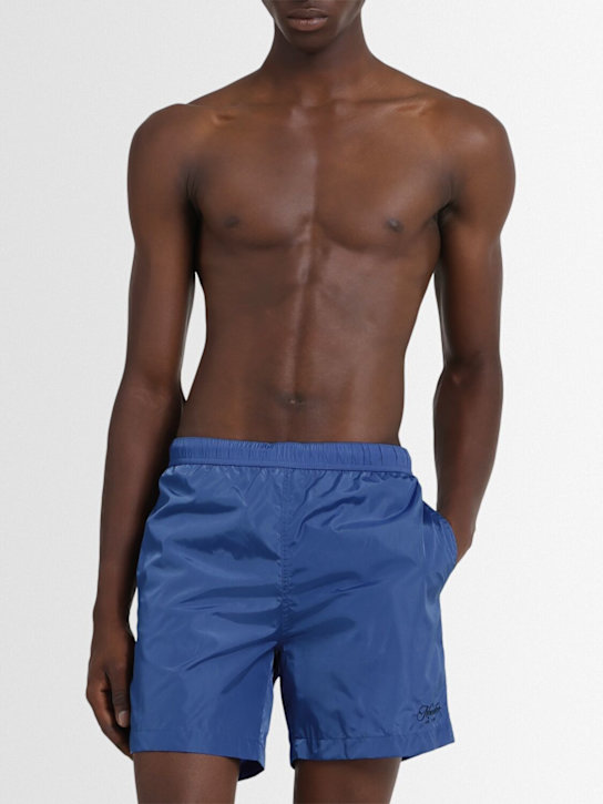 Moncler: Embroidered logo swim shorts - Twilight Blue - men_1 | Luisa Via Roma