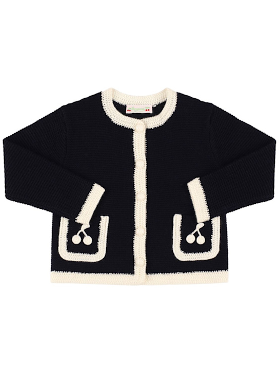 Bonpoint: Wool knit cardigan - Blue - kids-girls_0 | Luisa Via Roma