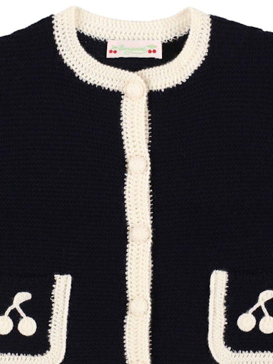 Bonpoint: Wool knit cardigan - Blue - kids-girls_1 | Luisa Via Roma