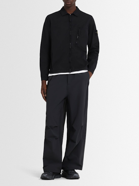 Stone Island: Stretch cotton twill shirt - Black - men_1 | Luisa Via Roma