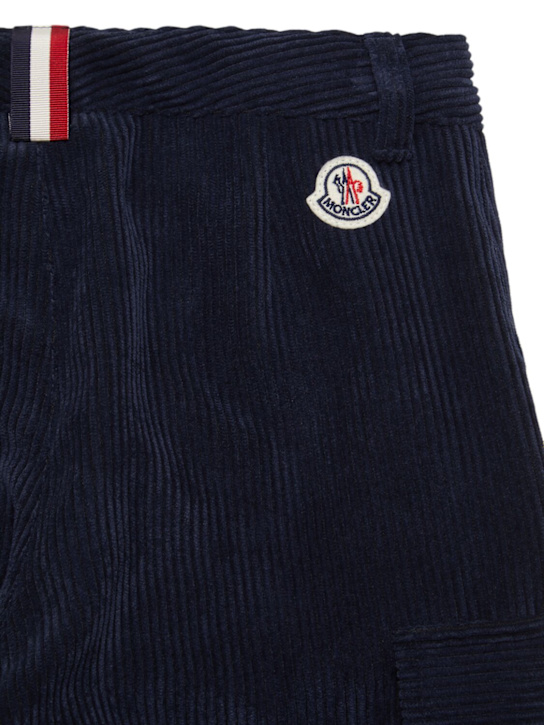 Moncler: Corduory tech blend cargo pants - Navy - kids-boys_1 | Luisa Via Roma