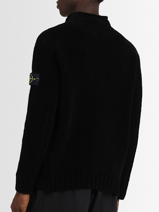 Stone Island: Strickpullover aus Baumwollchenille - Schwarz - men_1 | Luisa Via Roma