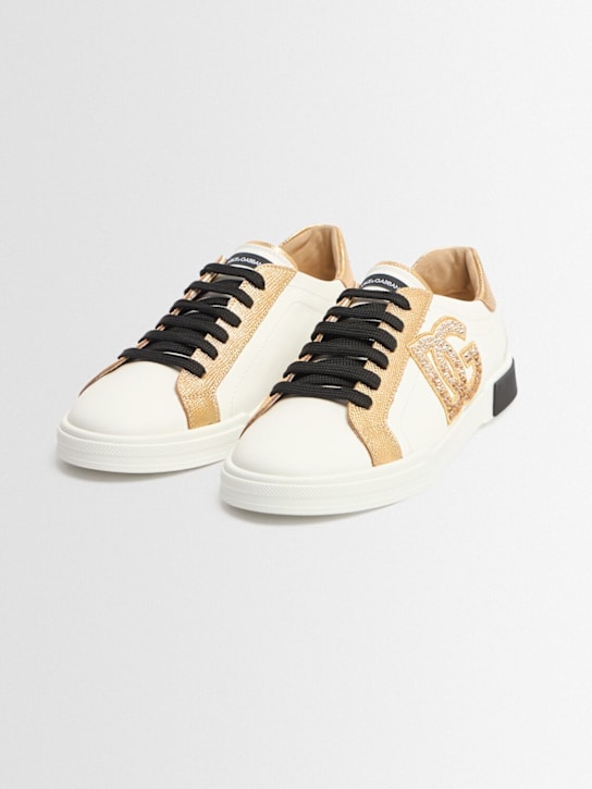 Dolce&Gabbana: Logo print leather lace-up sneakers - White/Gold - kids-girls_1 | Luisa Via Roma