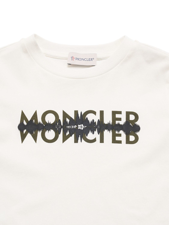 Moncler: Logo motif l/s cotton t-shirt - White - kids-boys_1 | Luisa Via Roma