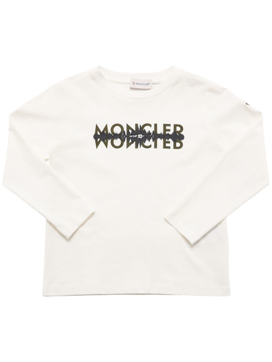 Moncler: Logo motif l/s cotton t-shirt - White - kids-boys_0 | Luisa Via Roma