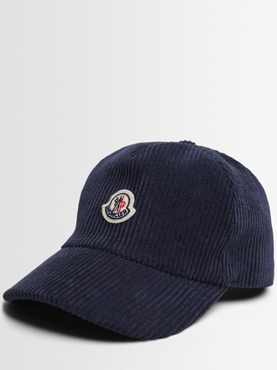 Moncler: Corduroy tech blend baseball cap - ネイビー - kids-boys_1 | Luisa Via Roma