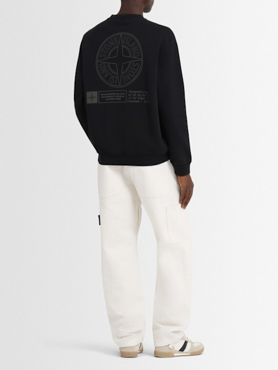Stone Island: Printed cotton sweatshirt hoodie - Black - men_1 | Luisa Via Roma
