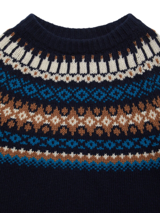 Moncler: Alpine jacquard virgin wool sweater - Navy - kids-boys_1 | Luisa Via Roma