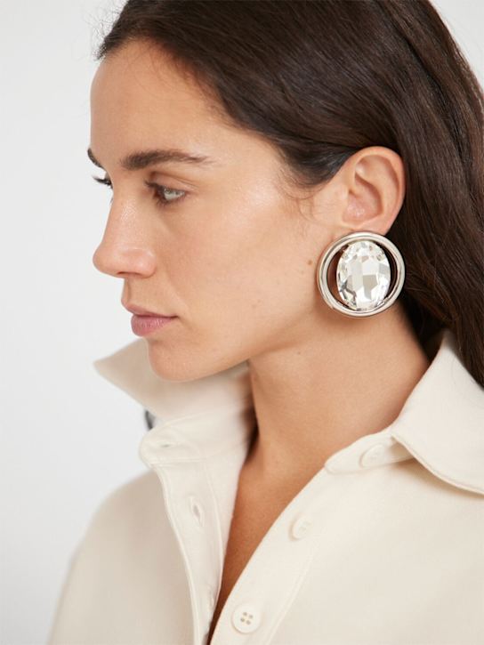 Oval crystal stud earrings - Thumbnail 2