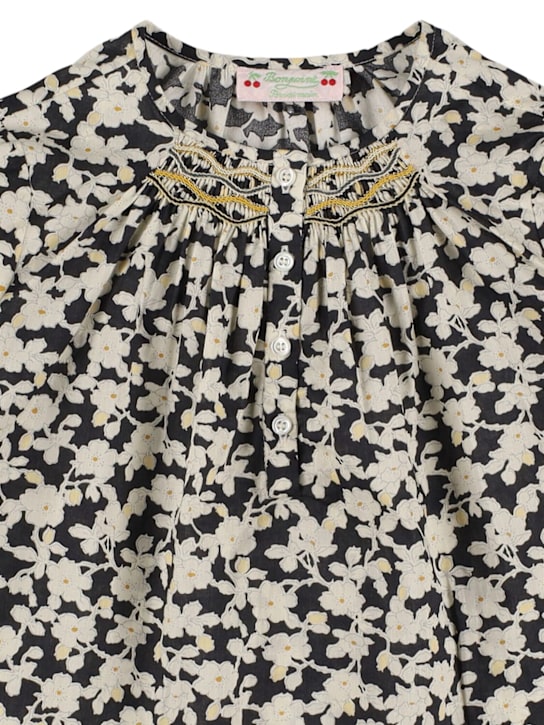Bonpoint: Floral printed cotton shirt - ブラック/ホワイト - kids-girls_1 | Luisa Via Roma