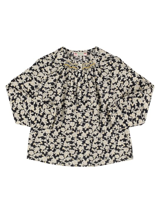Bonpoint: Floral printed cotton shirt - ブラック/ホワイト - kids-girls_0 | Luisa Via Roma