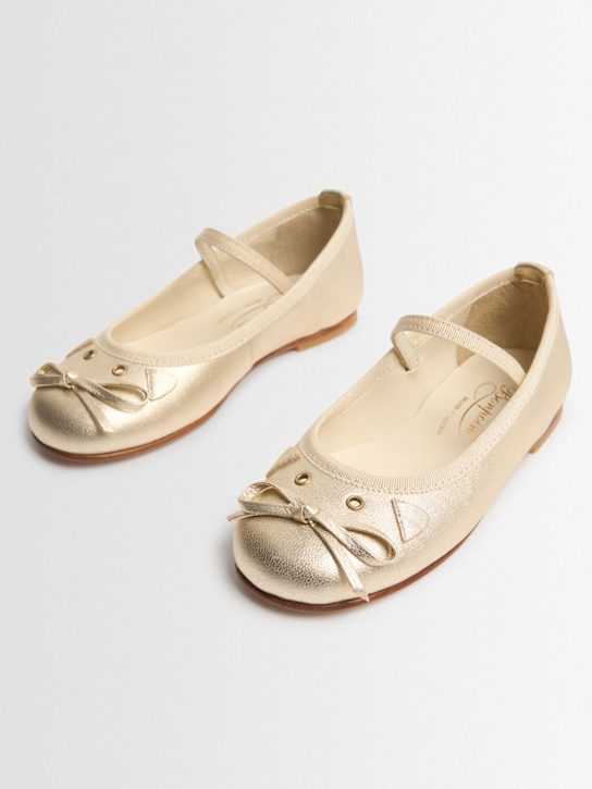 Bonpoint: Cat metallic leather ballerinas - ゴールド - kids-girls_1 | Luisa Via Roma