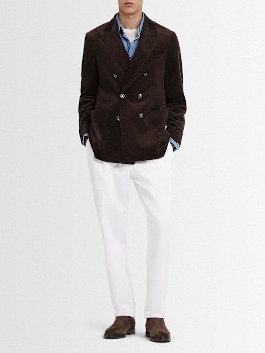 Brunello Cucinelli: Double breast corduroy blazer - Dark Brown - men_1 | Luisa Via Roma