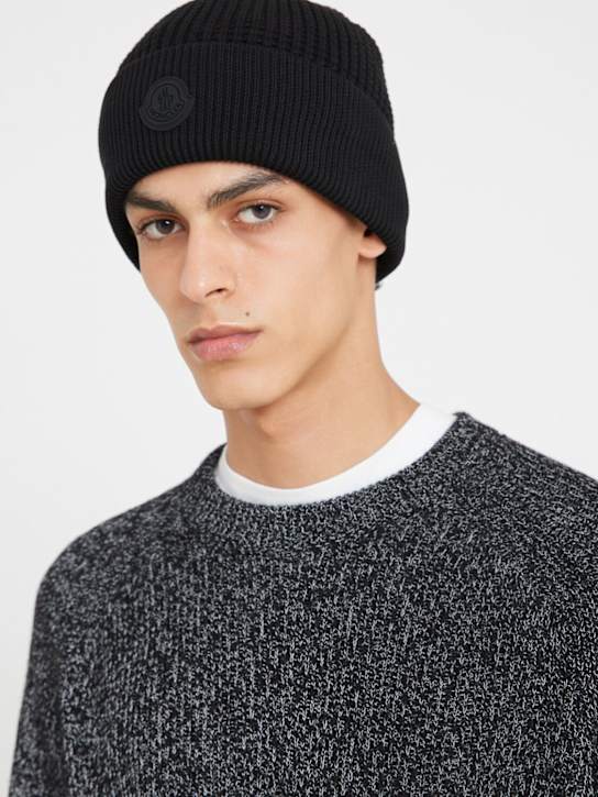 Moncler: Logo cotton beanie - Black - men_1 | Luisa Via Roma