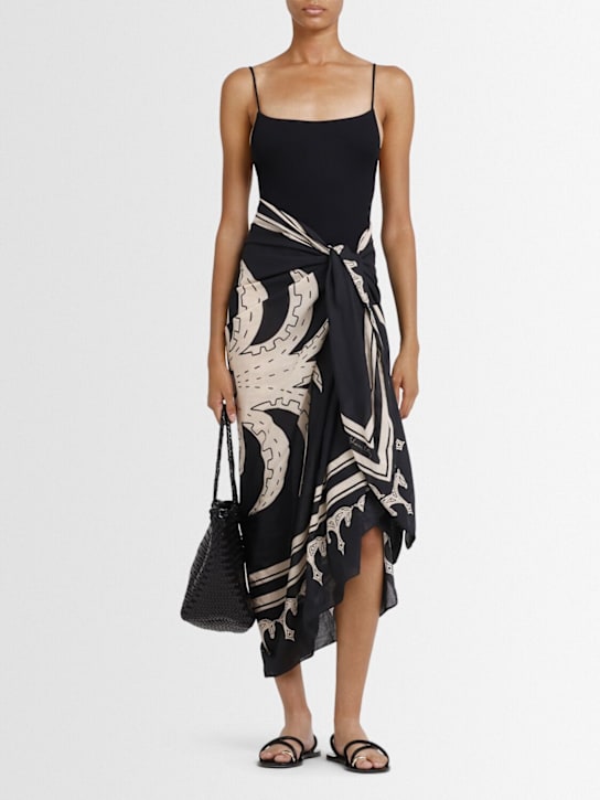Johanna Ortiz: Iconic Ancestral Palm printed sarong - Black/Ecru - women_1 | Luisa Via Roma