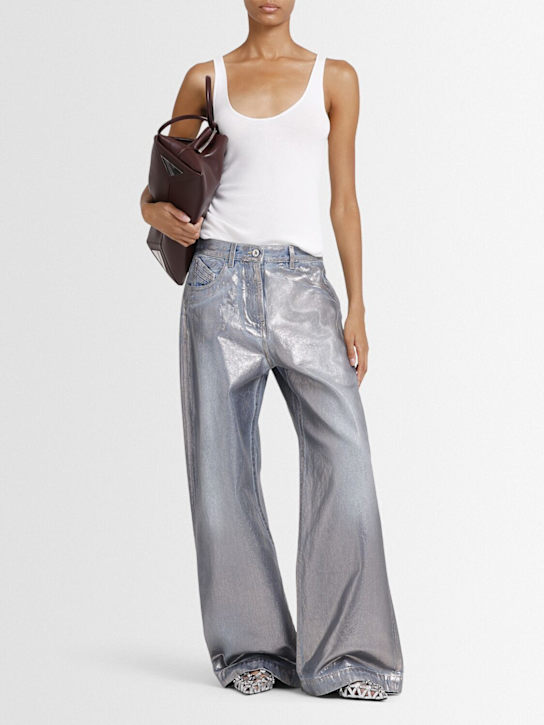 The Attico: Crackle treated cutout wide jeans - Blue/Silver - women_1 | Luisa Via Roma