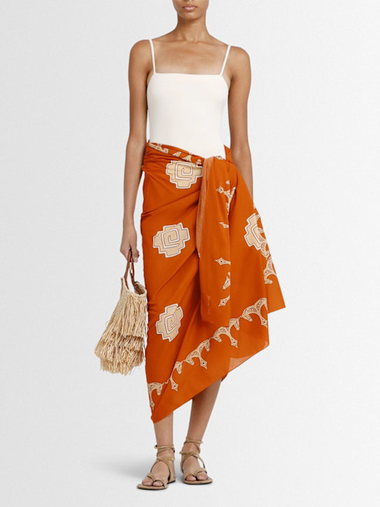 Johanna Ortiz: Aztec Medalions printed sarong - Brown/Ecru - women_1 | Luisa Via Roma