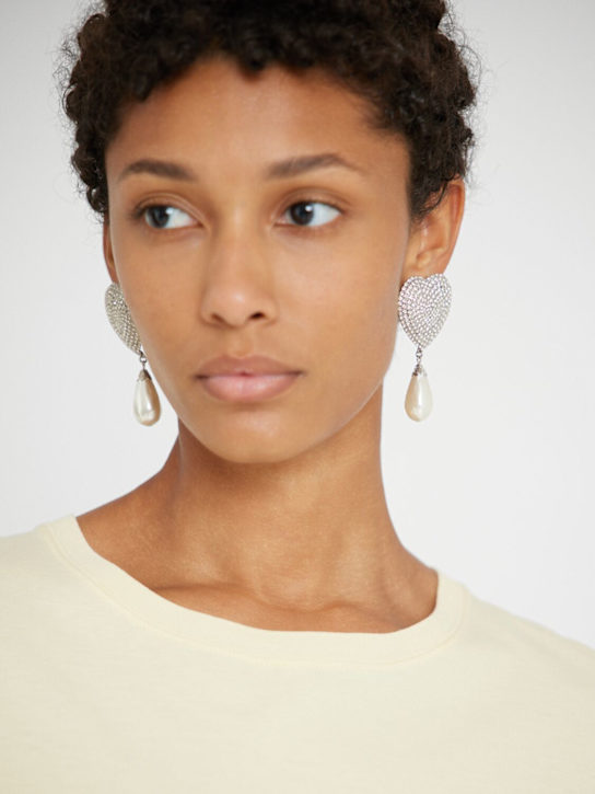 Alessandra Rich: Heart crystal & faux pearl drop earrings - women_1 | Luisa Via Roma
