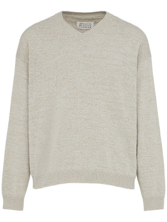 Maison Margiela: 7 Gauge light bouclé knit sweater - White/Beige - men_0 | Luisa Via Roma