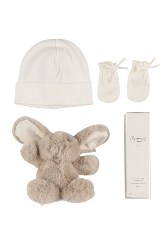 Bonpoint: Hat, mittens, toy & body oil set - ホワイト - kids-boys_0 | Luisa Via Roma