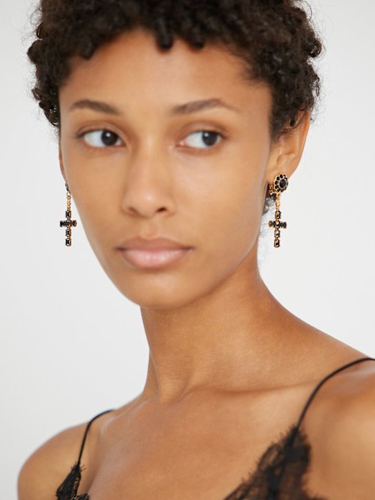 Dolce&Gabbana: Plated cross pendant earrings - women_1 | Luisa Via Roma