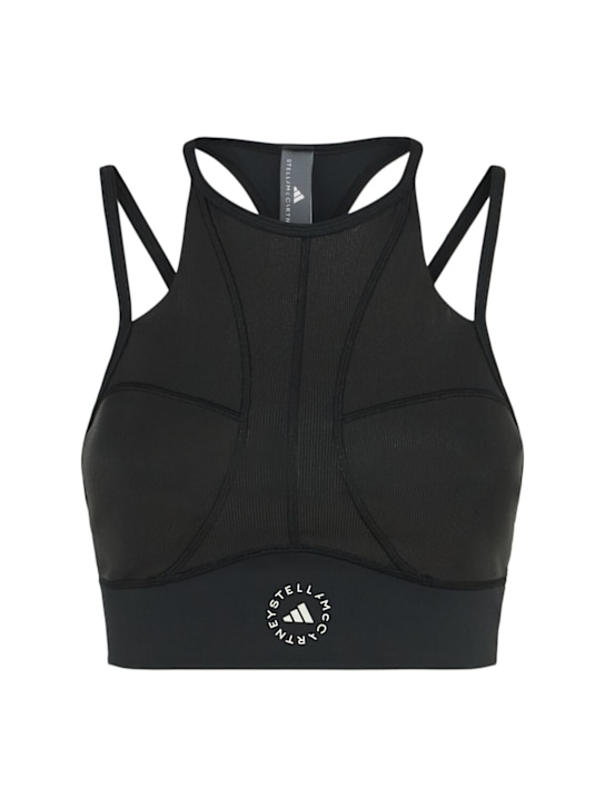 adidas By Stella McCartney: Training Micro Dot crop top bra - Black - women_0 | Luisa Via Roma