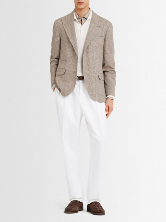 Brunello Cucinelli: Single breast wool blend blazer - Corteccia - men_1 | Luisa Via Roma