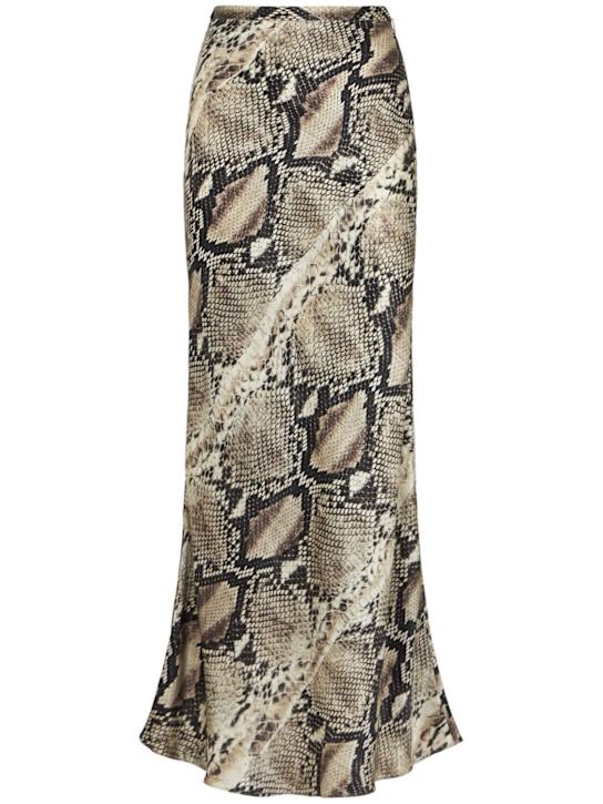 Roberto Cavalli: Python printed silk satin long skirt - Black/Beige - women_0 | Luisa Via Roma