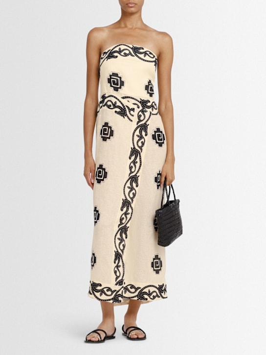 Johanna Ortiz: Linen Ancient strapless long dress - Ecru/Black - women_1 | Luisa Via Roma