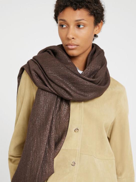 Brunello Cucinelli: Laminated cashmere blend scarf - Chocolate - women_1 | Luisa Via Roma