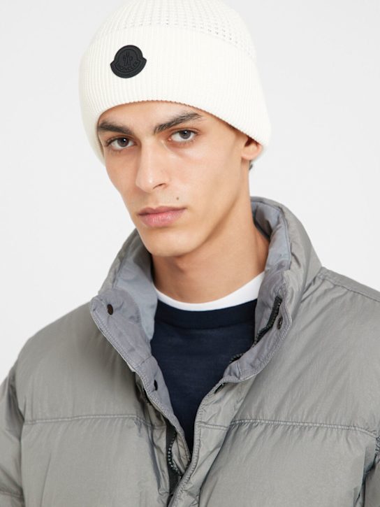 Moncler: Logo cotton beanie - White - men_1 | Luisa Via Roma