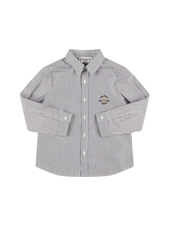 Bonpoint: Striped cotton poplin shirt - ホワイト/ブルー - kids-boys_0 | Luisa Via Roma