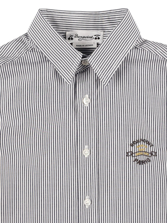 Bonpoint: Striped cotton poplin shirt - ホワイト/ブルー - kids-boys_1 | Luisa Via Roma
