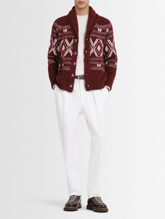 Brunello Cucinelli: Alpaca blend jacquard cardigan - Amaranto - men_1 | Luisa Via Roma