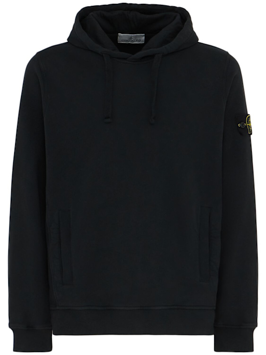 Stone Island: Brushed cotton sweatshirt hoodie - Black - men_0 | Luisa Via Roma