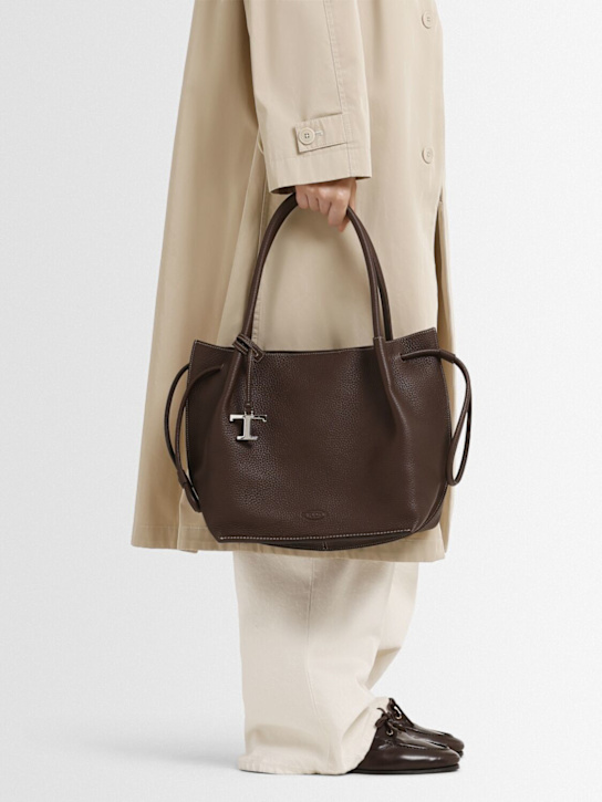 Tod's: Medium Buz leather tote bag - Marrone Africa - women_1 | Luisa Via Roma