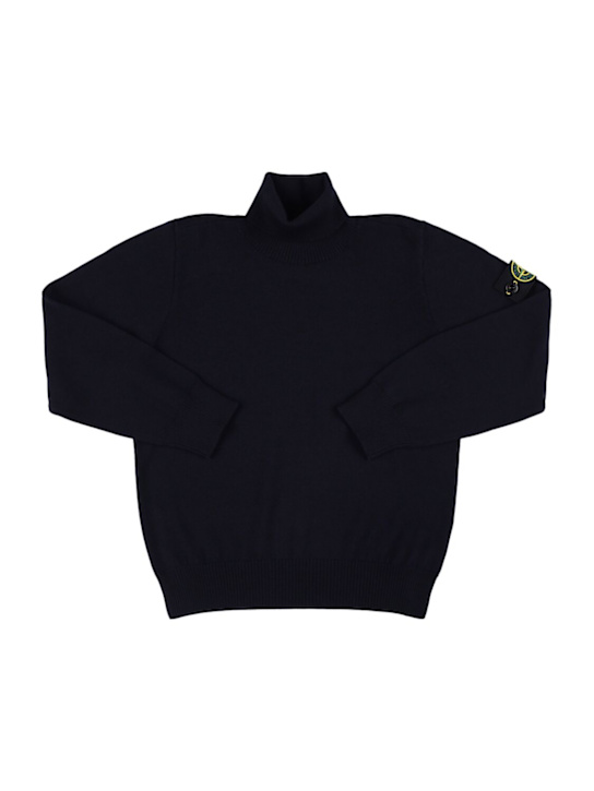 Stone Island Junior: Wool knit turtleneck sweater - ネイビー - kids-boys_0 | Luisa Via Roma