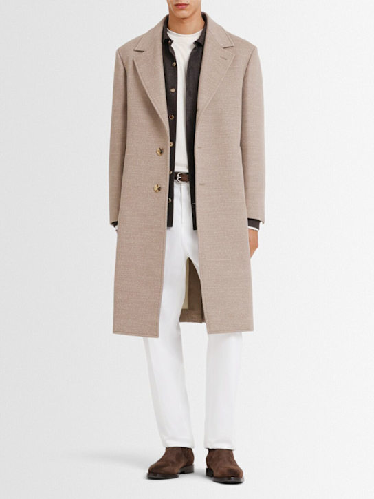 Brunello Cucinelli: Single breast wool coat - Corteccia - men_1 | Luisa Via Roma