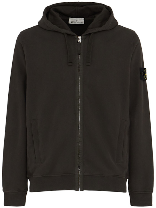 Stone Island: 브러시드 코튼 스웻셔츠 후디 - Lead Grey - men_0 | Luisa Via Roma