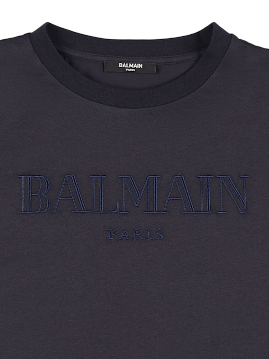 Balmain: Cotton jersey t-shirt w/logo - Blue - kids-boys_1 | Luisa Via Roma