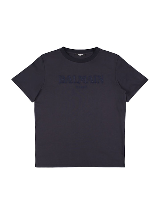 Balmain: Cotton jersey t-shirt w/logo - Blue - kids-boys_0 | Luisa Via Roma